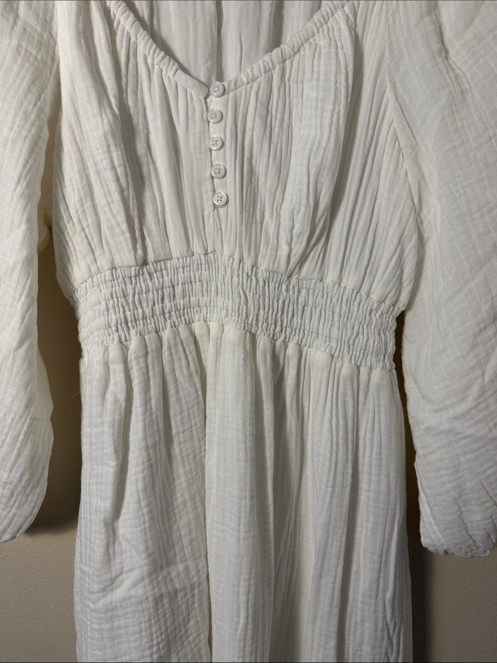J.Crew Women's White Soft Gauze V-Neck Midi Dress Smocked Waist Size XS - Picture 8 of 15